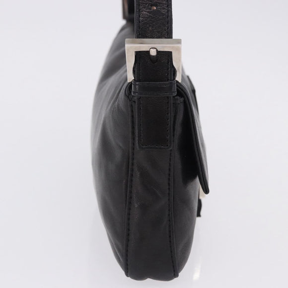 FENDI Mamma Baguette Shoulder Bag Leather Black Silver Auth 198301SAM