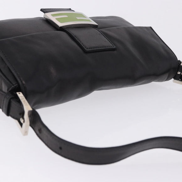 FENDI Mamma Baguette Shoulder Bag Leather Black Silver Auth 198301SAM