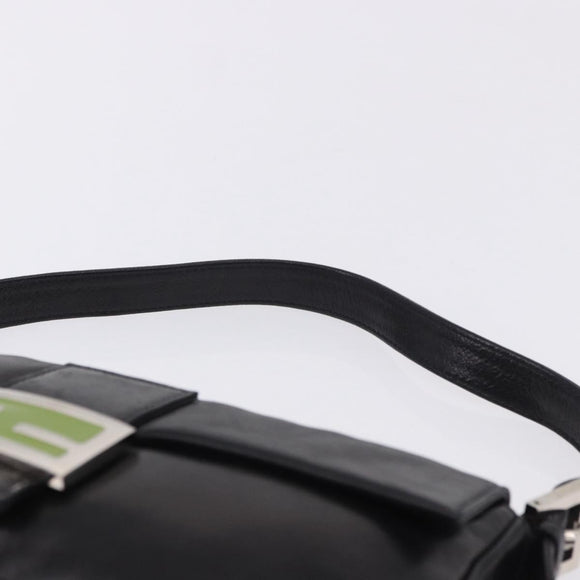 FENDI Mamma Baguette Shoulder Bag Leather Black Silver Auth 198301SAM