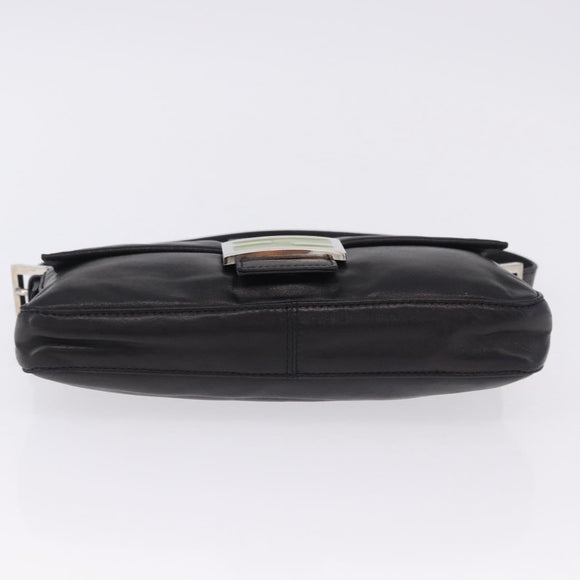 FENDI Mamma Baguette Shoulder Bag Leather Black Silver Auth 198301SAM