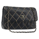CHANEL Wild Stitch Chain Shoulder Bag Leather Black Gold CC Auth 198302V-1