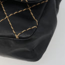CHANEL Wild Stitch Chain Shoulder Bag Leather Black Gold CC Auth 198302V-15