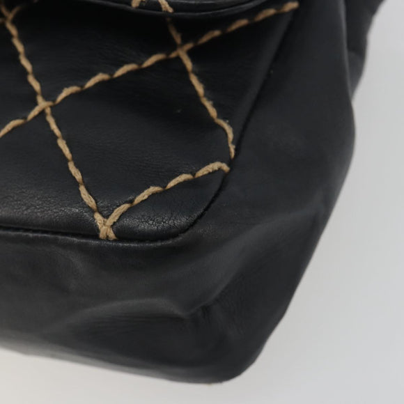 CHANEL Wild Stitch Chain Shoulder Bag Leather Black Gold CC Auth 198302V