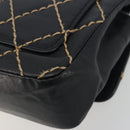 CHANEL Wild Stitch Chain Shoulder Bag Leather Black Gold CC Auth 198302V-17