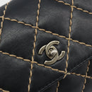 CHANEL Wild Stitch Chain Shoulder Bag Leather Black Gold CC Auth 198302V-18