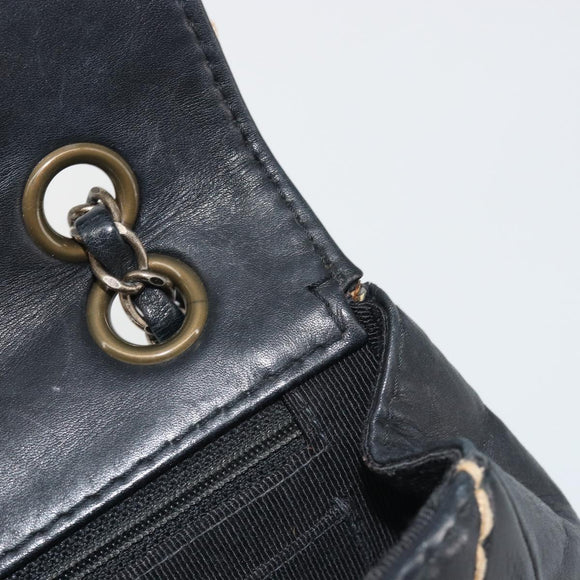 CHANEL Wild Stitch Chain Shoulder Bag Leather Black Gold CC Auth 198302V