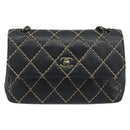 CHANEL Wild Stitch Chain Shoulder Bag Leather Black Gold CC Auth 198302V-13