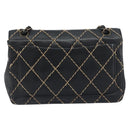 CHANEL Wild Stitch Chain Shoulder Bag Leather Black Gold CC Auth 198302V-2