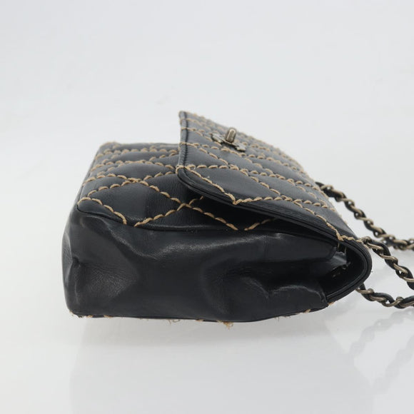 CHANEL Wild Stitch Chain Shoulder Bag Leather Black Gold CC Auth 198302V