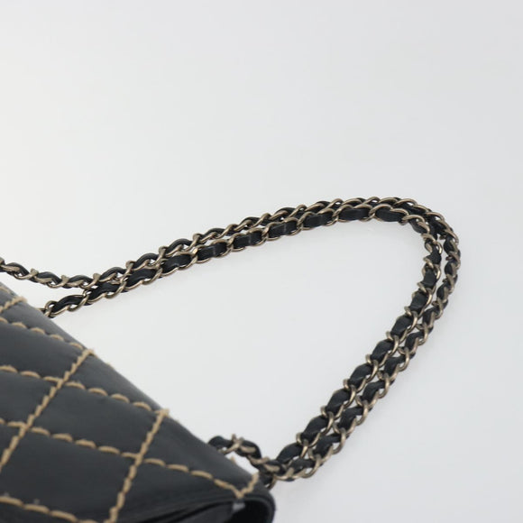CHANEL Wild Stitch Chain Shoulder Bag Leather Black Gold CC Auth 198302V