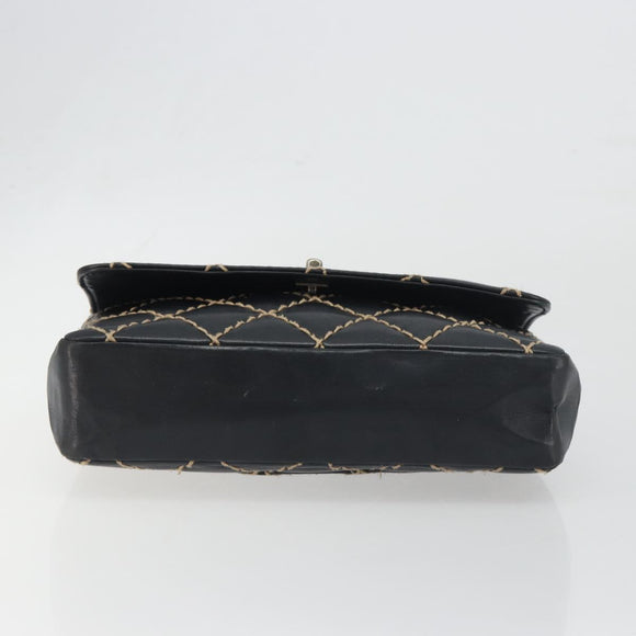 CHANEL Wild Stitch Chain Shoulder Bag Leather Black Gold CC Auth 198302V