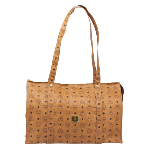 MCM Vicetos Logogram Tote Bag PVC Leather Brown Gold Auth 198306