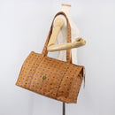 MCM Vicetos Logogram Tote Bag PVC Leather Brown Gold Auth 198306-23