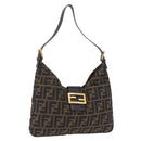FENDI Zucca Canvas Mamma Baguette Shoulder Bag Brown Gold Tone Auth 198310V-1