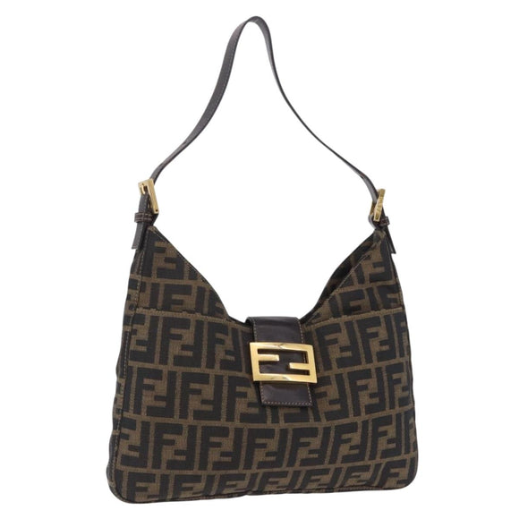 FENDI Zucca Canvas Mamma Baguette Shoulder Bag Brown Gold Tone Auth 198310V