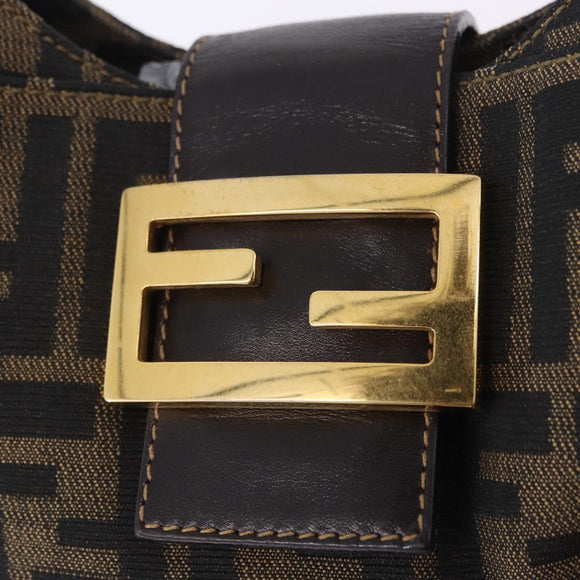 FENDI Zucca Canvas Mamma Baguette Shoulder Bag Brown Gold Tone Auth 198310V