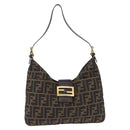 FENDI Zucca Canvas Mamma Baguette Shoulder Bag Brown Gold Tone Auth 198310V-2
