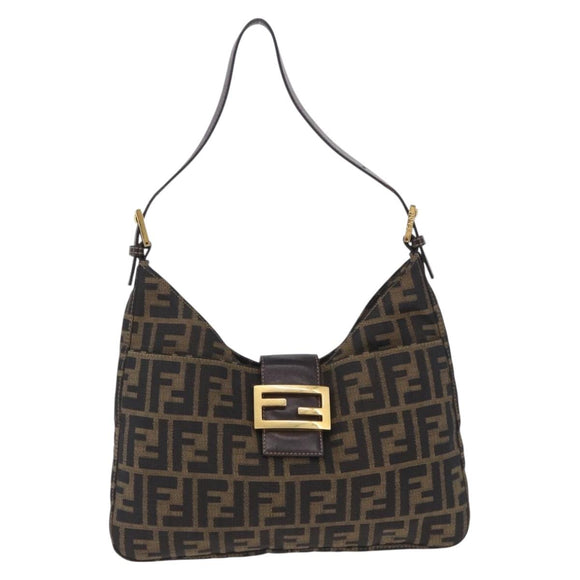 FENDI Zucca Canvas Mamma Baguette Shoulder Bag Brown Gold Tone Auth 198310V