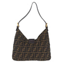 FENDI Zucca Canvas Mamma Baguette Shoulder Bag Brown Gold Tone Auth 198310V-3