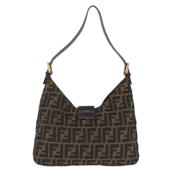 FENDI Zucca Canvas Mamma Baguette Shoulder Bag Brown Gold Tone Auth 198310V