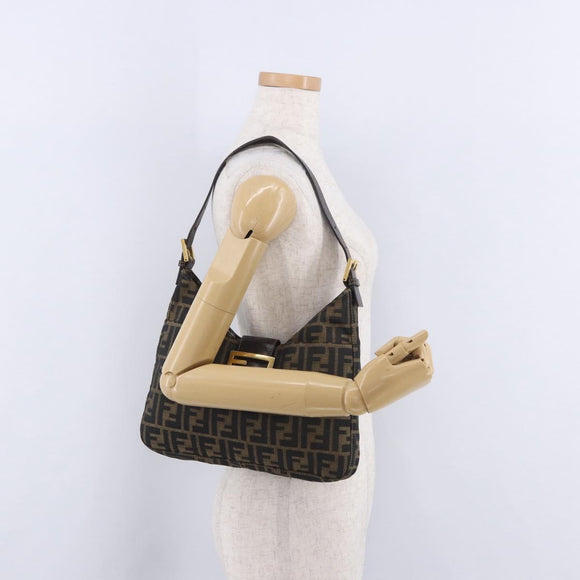 FENDI Zucca Canvas Mamma Baguette Shoulder Bag Brown Gold Tone Auth 198310V