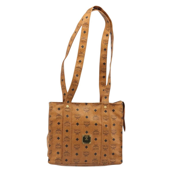 MCM Vicetos Logogram Tote Bag PVC Leather Brown Gold Auth 198311