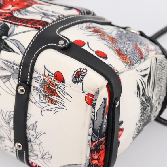 Salvatore Ferragamo Hand Bag Canvas 2way White Silver Auth 198313A