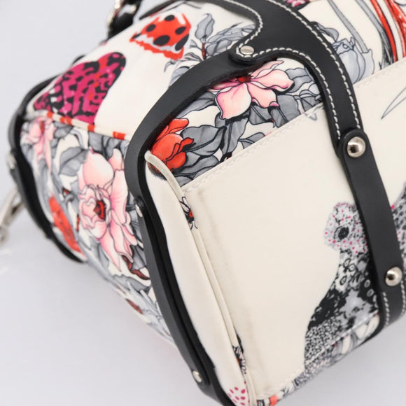 Salvatore Ferragamo Hand Bag Canvas 2way White Silver Auth 198313A