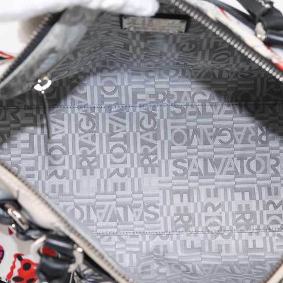 Salvatore Ferragamo Hand Bag Canvas 2way White Silver Auth 198313A