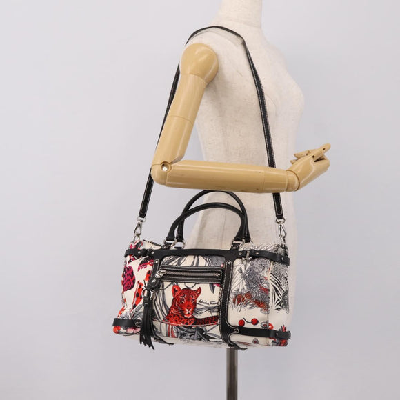 Salvatore Ferragamo Hand Bag Canvas 2way White Silver Auth 198313A