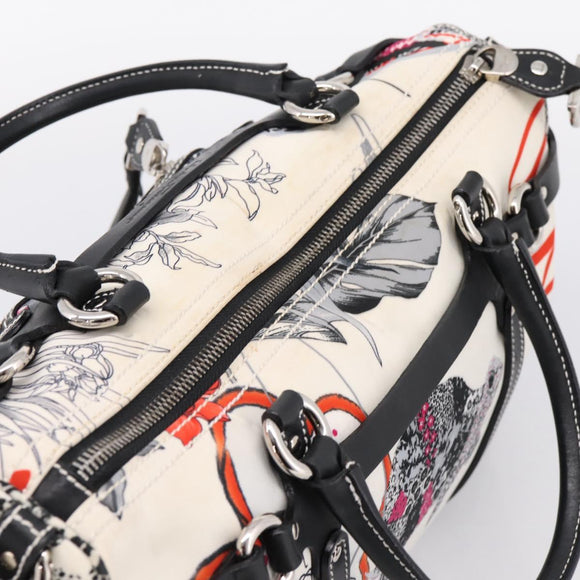 Salvatore Ferragamo Hand Bag Canvas 2way White Silver Auth 198313A