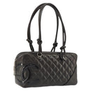 CHANEL Cambon Line Matelasse Bowling Bag Leather Dark Brown CC Auth 198322SAV-1