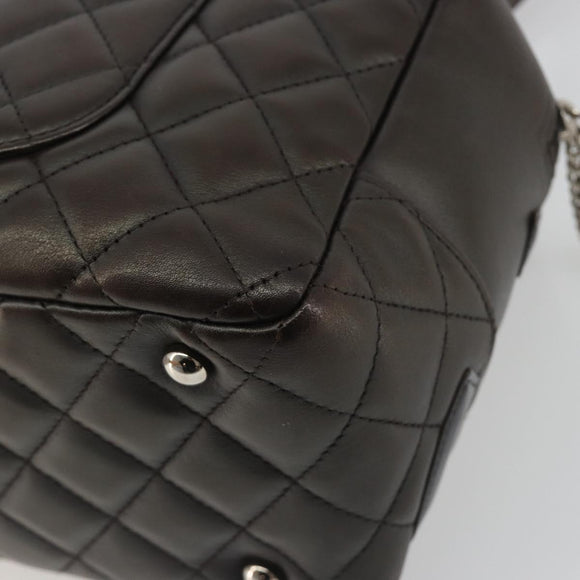 CHANEL Cambon Line Matelasse Bowling Bag Leather Dark Brown CC Auth 198322SAV