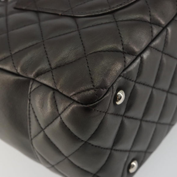 CHANEL Cambon Line Matelasse Bowling Bag Leather Dark Brown CC Auth 198322SAV