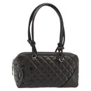 CHANEL Cambon Line Matelasse Bowling Bag Leather Dark Brown CC Auth 198322SAV-2
