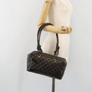 CHANEL Cambon Line Matelasse Bowling Bag Leather Dark Brown CC Auth 198322SAV-23