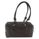 CHANEL Cambon Line Matelasse Bowling Bag Leather Dark Brown CC Auth 198322SAV-3