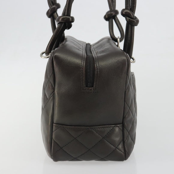 CHANEL Cambon Line Matelasse Bowling Bag Leather Dark Brown CC Auth 198322SAV