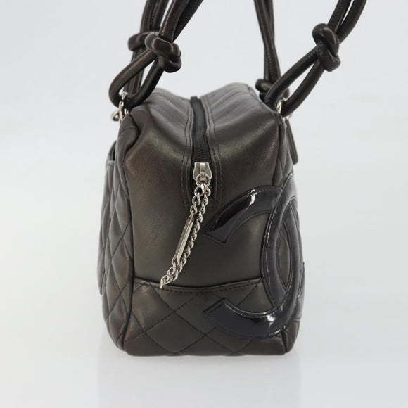 CHANEL Cambon Line Matelasse Bowling Bag Leather Dark Brown CC Auth 198322SAV