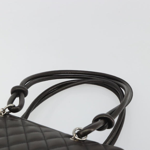 CHANEL Cambon Line Matelasse Bowling Bag Leather Dark Brown CC Auth 198322SAV