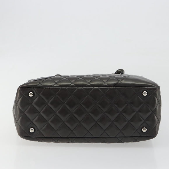 CHANEL Cambon Line Matelasse Bowling Bag Leather Dark Brown CC Auth 198322SAV