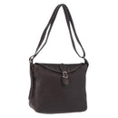 FENDI Celeria Shoulder Bag Leather Brown Silver Auth 198325-1