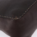 FENDI Celeria Shoulder Bag Leather Brown Silver Auth 198325-10