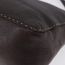 FENDI Celeria Shoulder Bag Leather Brown Silver Auth 198325-14