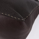 FENDI Celeria Shoulder Bag Leather Brown Silver Auth 198325-16