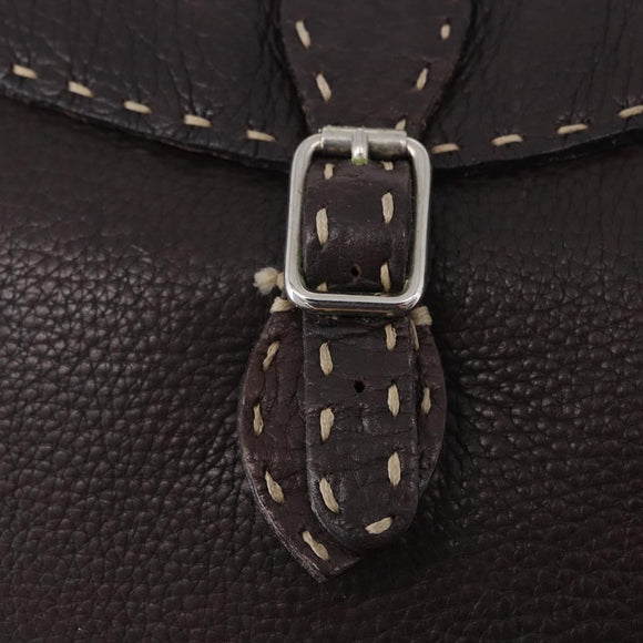 FENDI Celeria Shoulder Bag Leather Brown Silver Auth 198325