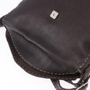 FENDI Celeria Shoulder Bag Leather Brown Silver Auth 198325-18
