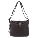 FENDI Celeria Shoulder Bag Leather Brown Silver Auth 198325-13