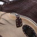 FENDI Celeria Shoulder Bag Leather Brown Silver Auth 198325-22