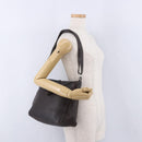 FENDI Celeria Shoulder Bag Leather Brown Silver Auth 198325-24